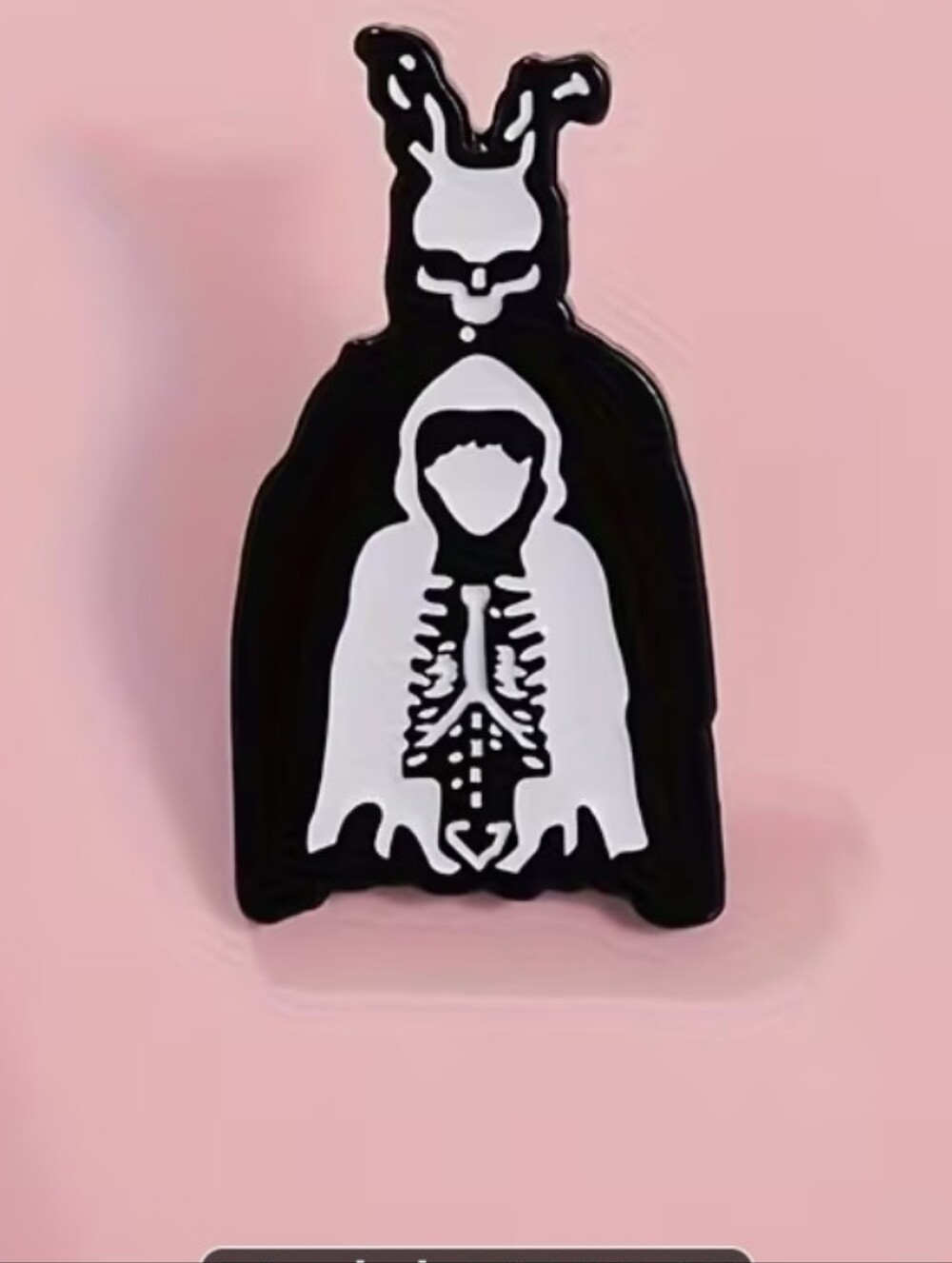 Black & White Enamel Pin - Rabbit Hood Skeleton Design